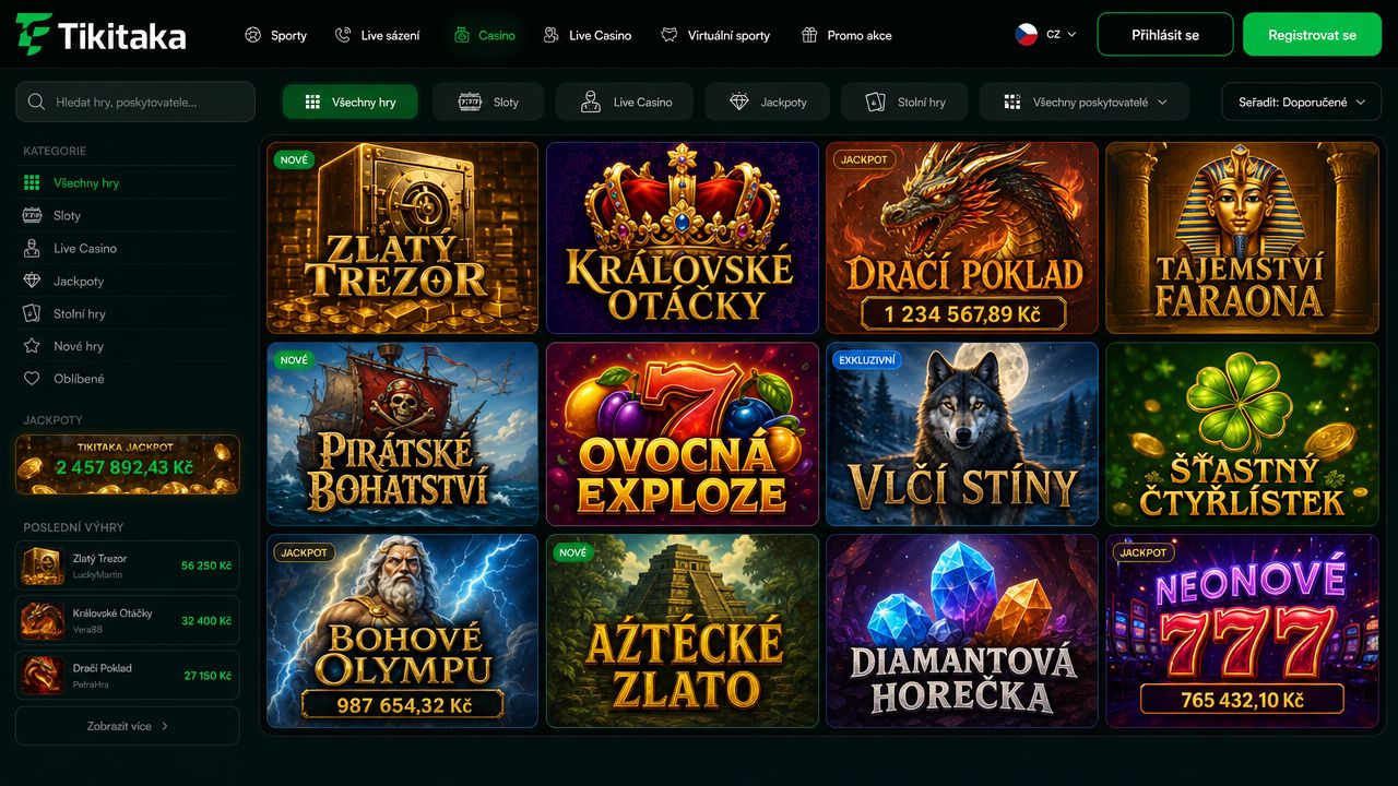 Náhled webové stránky online casina Tikitaka