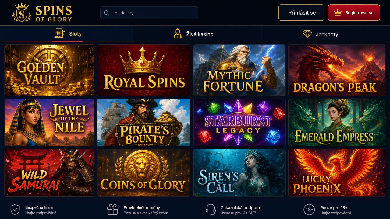 Náhled webové stránky online casina Spins of Glory