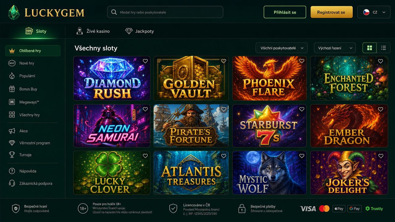 Ukázka webové stránky online casina Luckygem